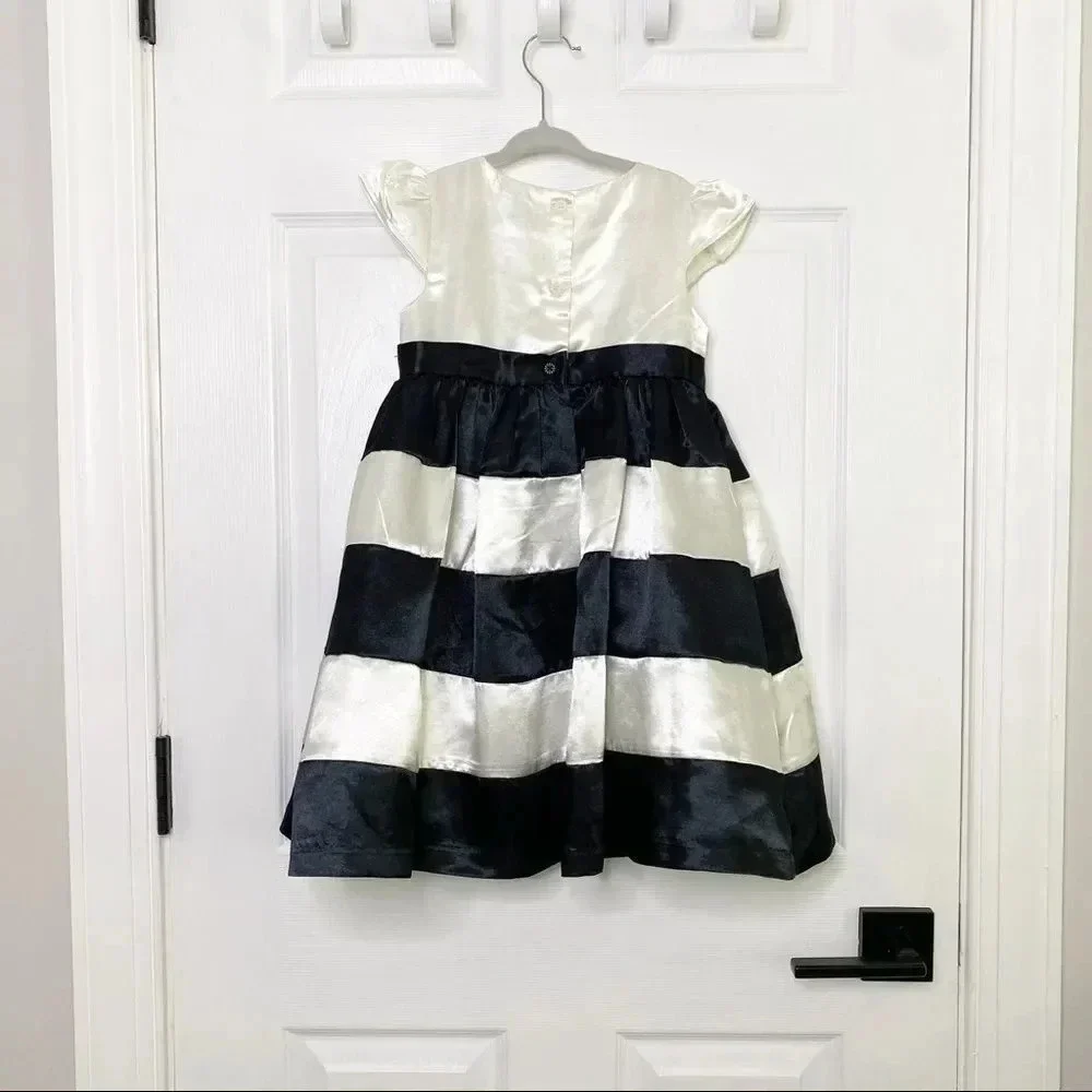 GYMBOREE GIRLS 5T Satin Black Ivory Striped‎ Dress